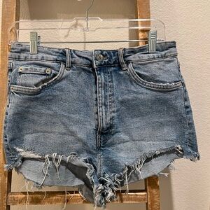 Zara Blue Jean Shorts Distressed Frayed Hem